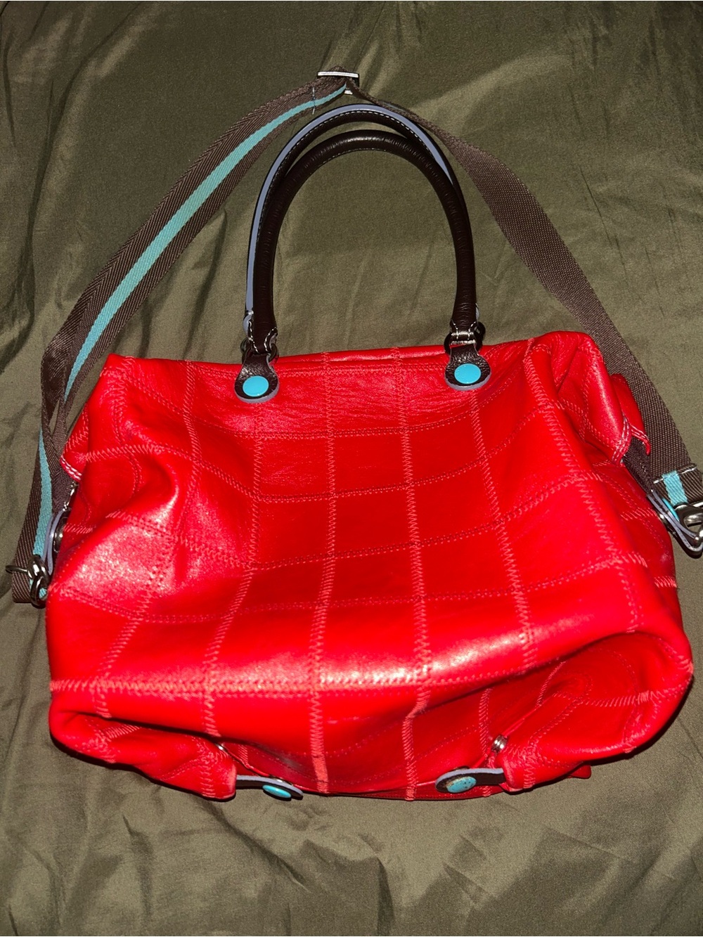 GABS Red Quilted Leather Tote Bag with Contrast Hardware